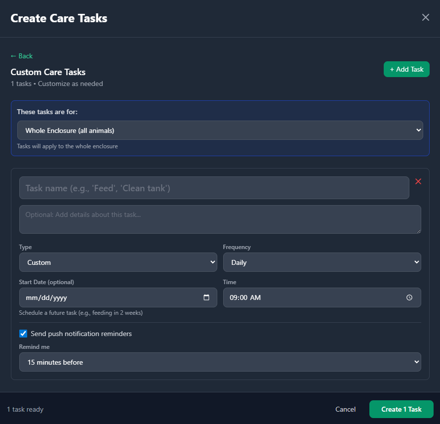 Selection Mode showing multiple tasks with checkboxes for bulk completion